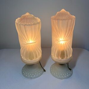 Vintage Frosted Glass Table Lamps. Antique. Two piece & Set of 2. Bed mantle